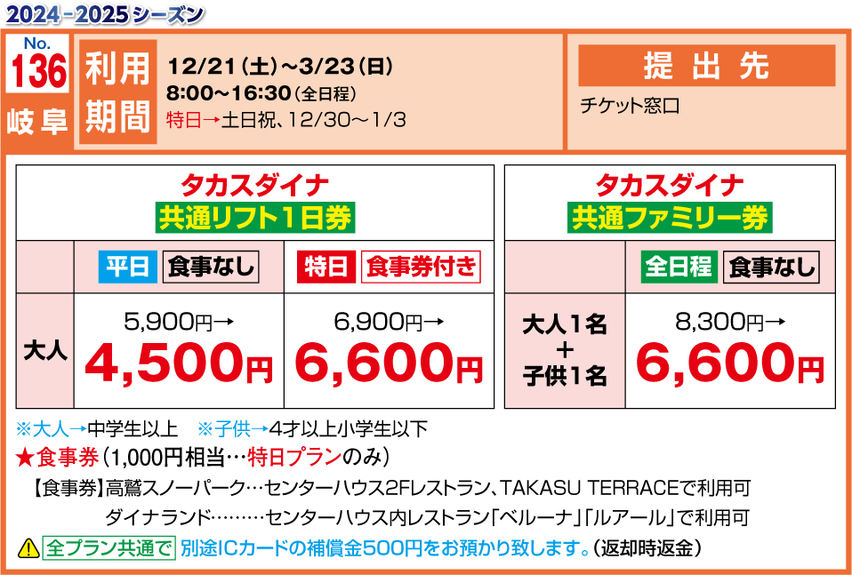 高鷲スノーパークダイナランド1日共通リフト券10枚-