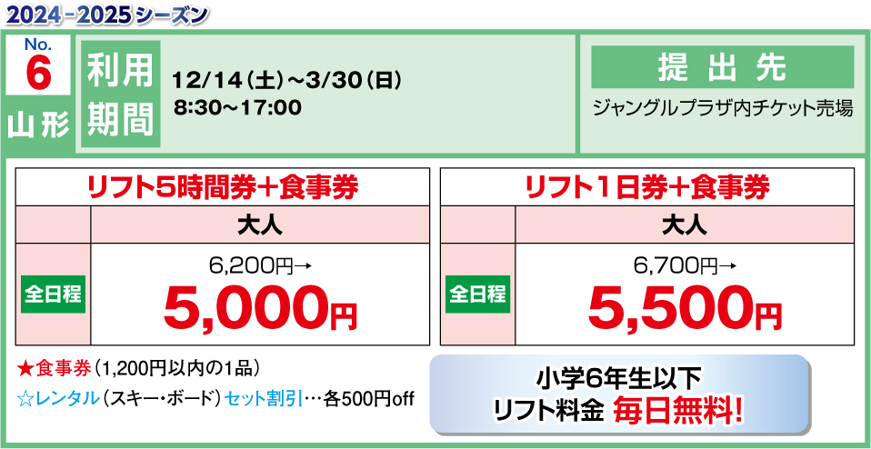 ジャングルジャングル リフト券 4枚 - ウィンタースポーツ